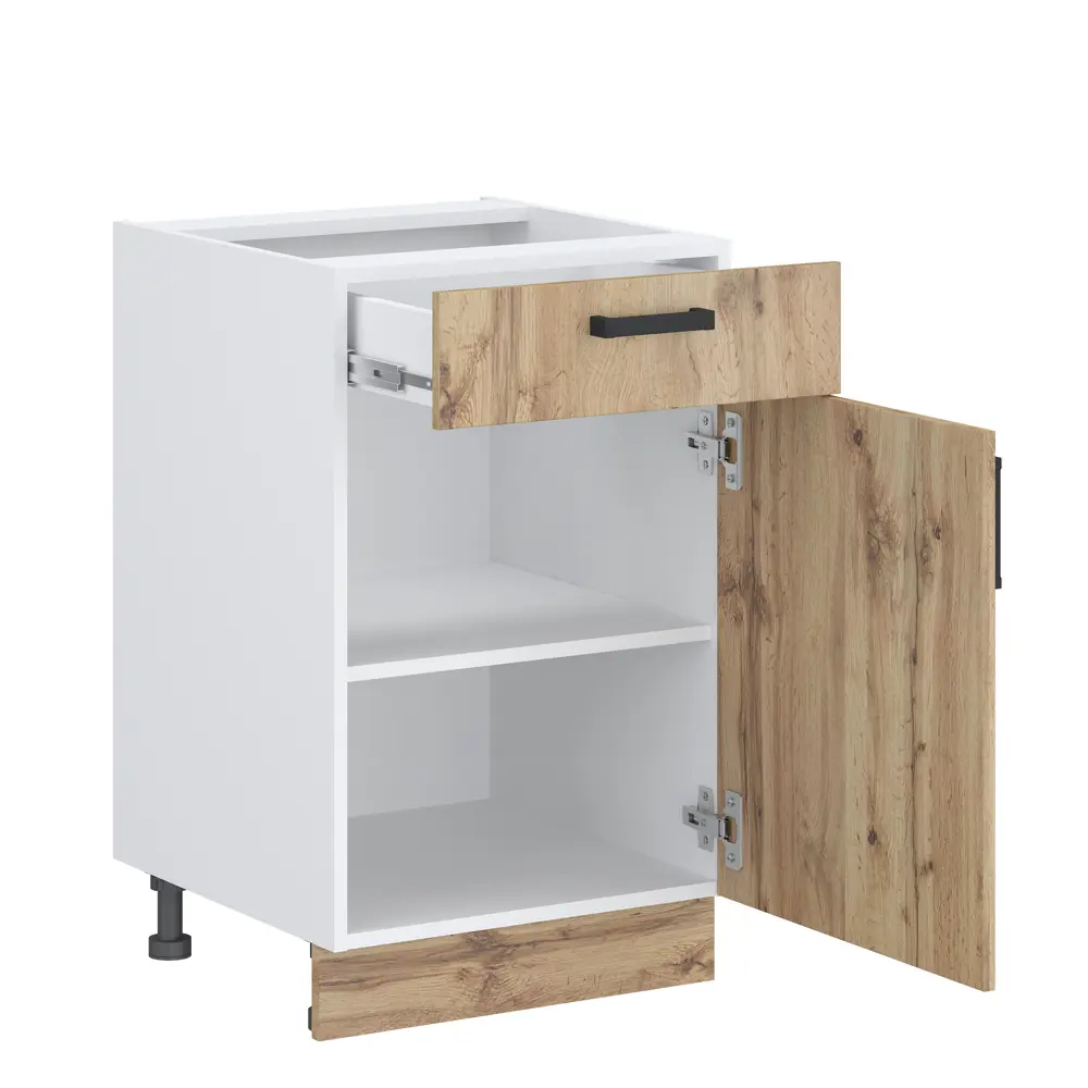 Фото 2 Кухонный шкаф напольный Мебельная фабрика 1+1 50x82x52 см 1 ящик ЛДСП цвет белый/дуб вотан Фото 2 Кухонный шкаф напольный Мебельная фабрика 1+1 50x82x52 см 1 ящик ЛДСП цвет белый/дуб вотан