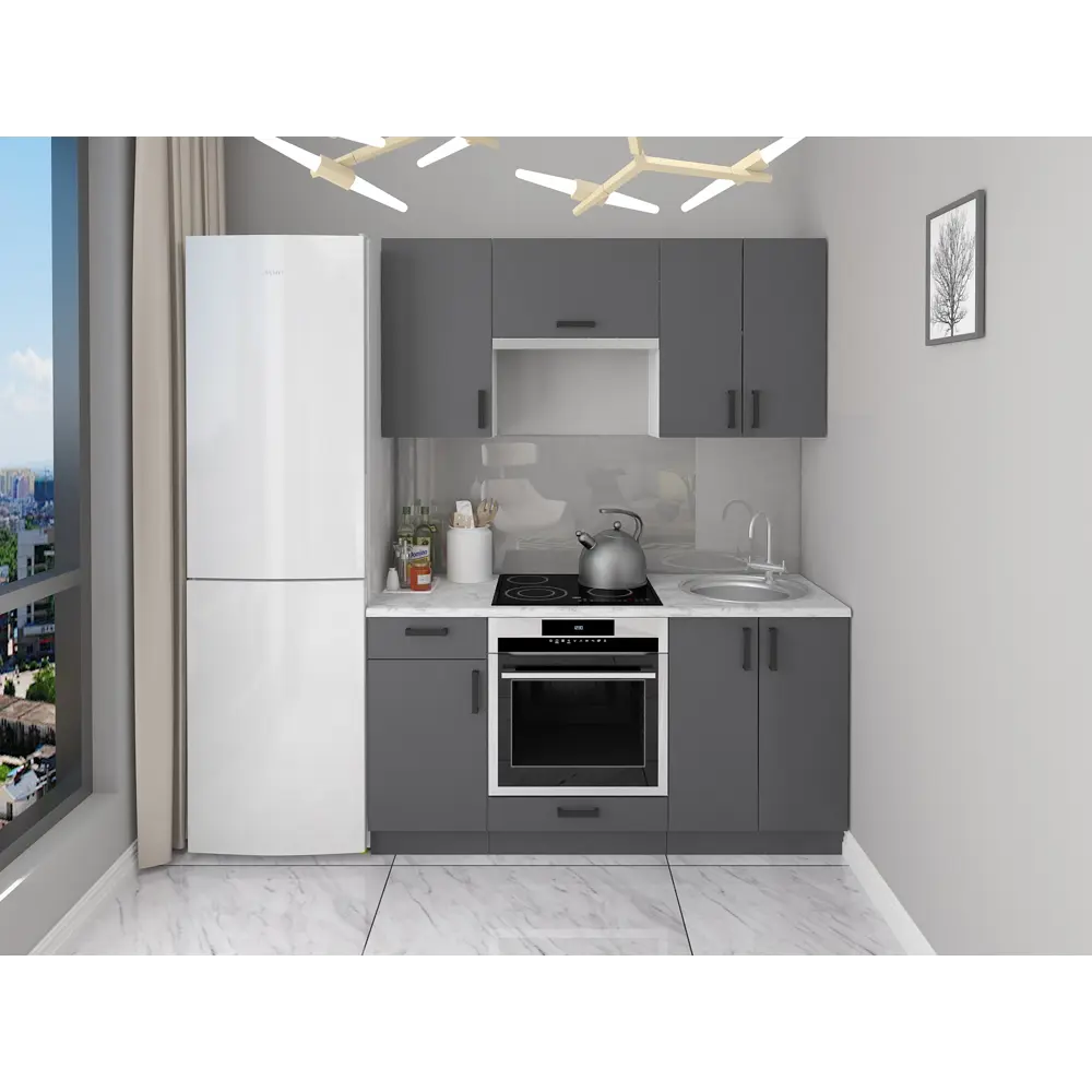 Фото 6 Кухонный шкаф навесной Мебельная фабрика 1+1 40x72x32 см ЛДСП цвет белый графит