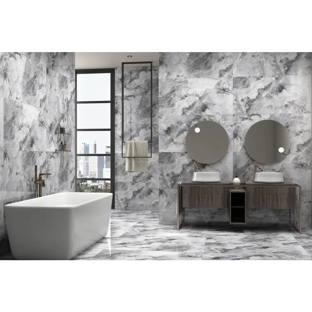 Фото 6 Глазурованный керамогранит Arcadia Ceramica Onyx Invisible Grey 60x120 см 1.44 м² глянцевый цвет серый