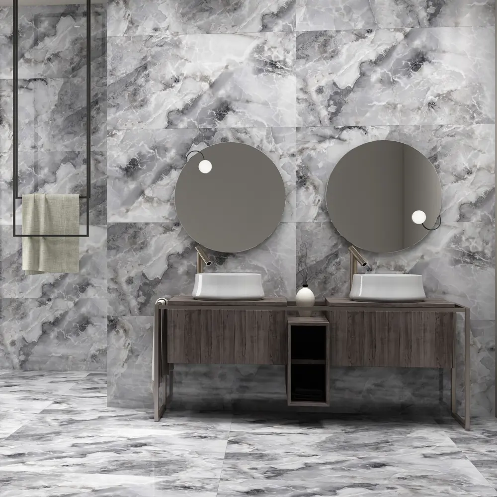 Фото Глазурованный керамогранит Arcadia Ceramica Onyx Invisible Grey 60x120 см 1.44 м² глянцевый цвет серый