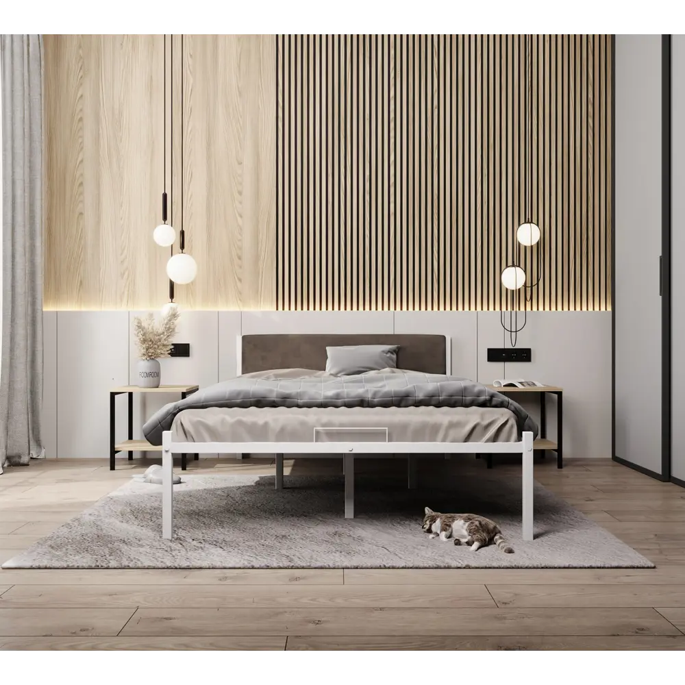Фото 2 Кровать односпальная Roomiroom Stone 90x71x2.60 см металл цвет белый/коричневый Фото 2 Кровать односпальная Roomiroom Stone 90x71x2.60 см металл цвет белый/коричневый