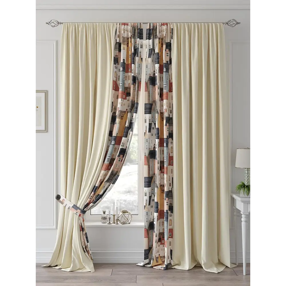 Фото 2 Комплект штор на шторной ленте Comfy Way Ладиго 210x260 см цвет бежевый Фото 2 Комплект штор на шторной ленте Comfy Way Ладиго 210x260 см цвет бежевый