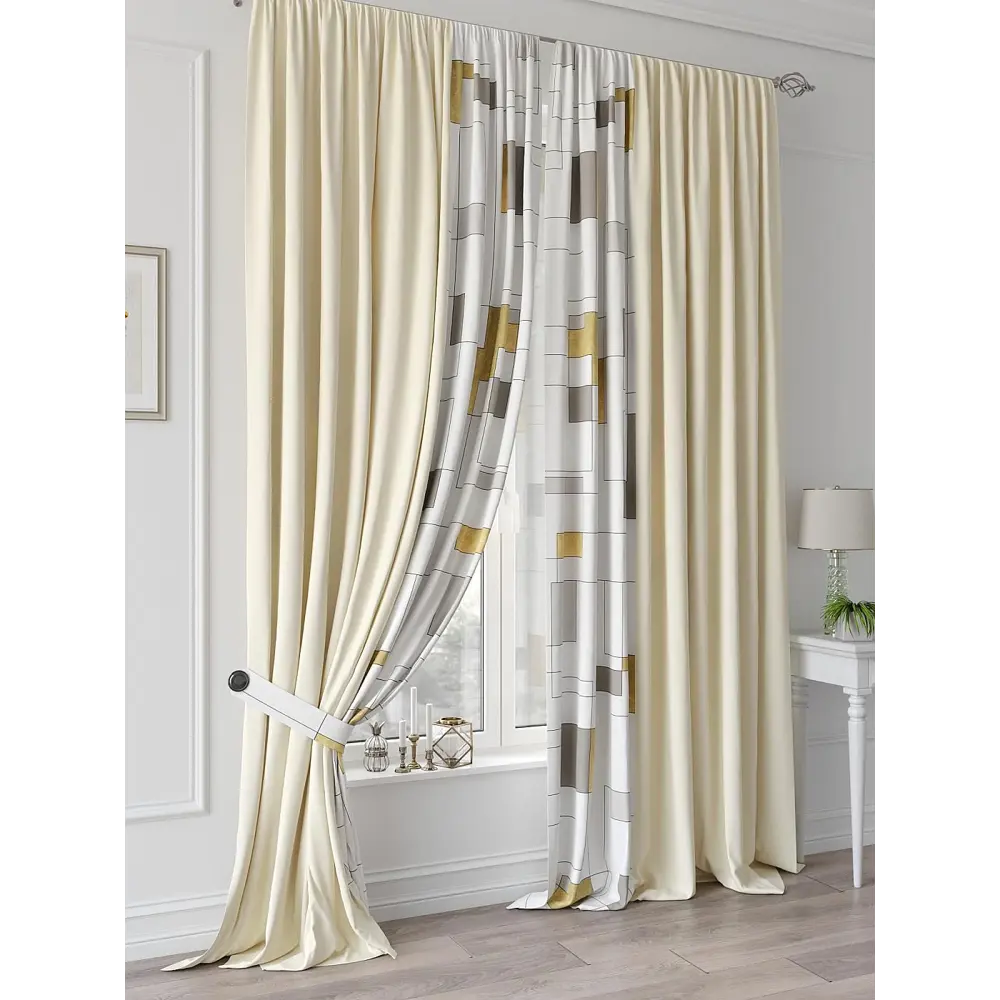 Фото 2 Комплект штор на шторной ленте Comfy Way Латиста 210x260 см цвет бежевый Фото 2 Комплект штор на шторной ленте Comfy Way Латиста 210x260 см цвет бежевый