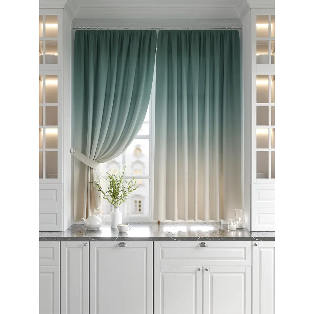 Фото 2 Комплект штор на шторной ленте Comfy Way Сейфол 150x180 см цвет бирюзовый Фото 2 Комплект штор на шторной ленте Comfy Way Сейфол 150x180 см цвет бирюзовый