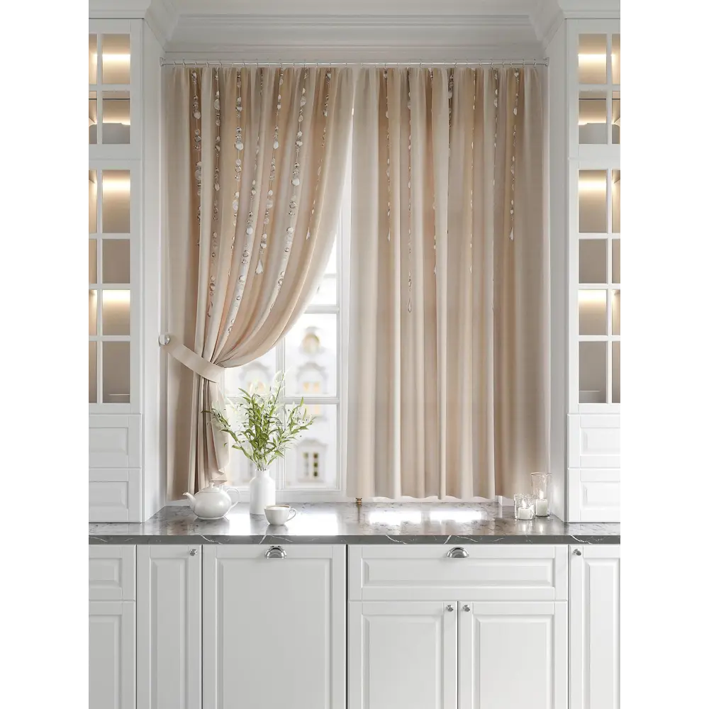 Фото 2 Комплект штор на шторной ленте Comfy Way Элвас 150x180 см цвет бежевый Фото 2 Комплект штор на шторной ленте Comfy Way Элвас 150x180 см цвет бежевый