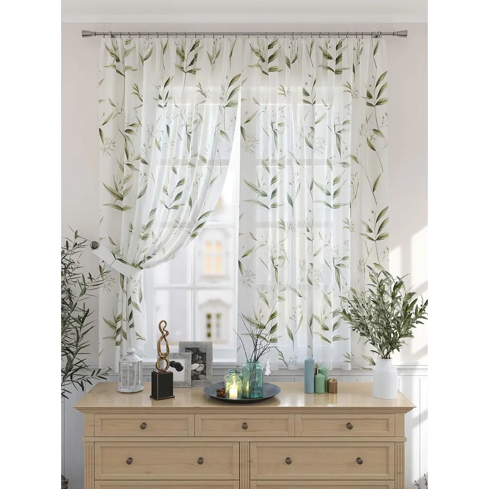 Фото 2 Комплект штор на шторной ленте Comfy Way Келафио 150x180 см цвет белый Фото 2 Комплект штор на шторной ленте Comfy Way Келафио 150x180 см цвет белый
