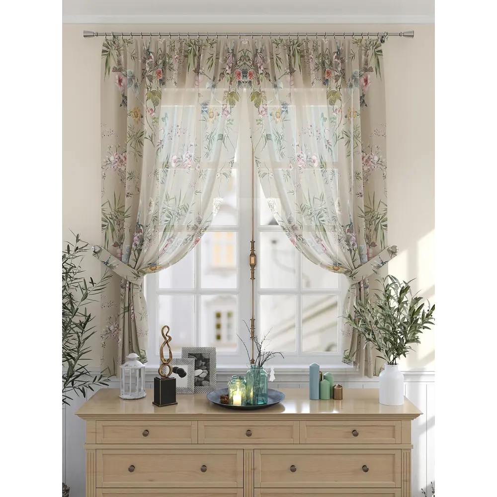 Фото 2 Комплект штор на шторной ленте Comfy Way Марсия 150x180 см цвет бежевый