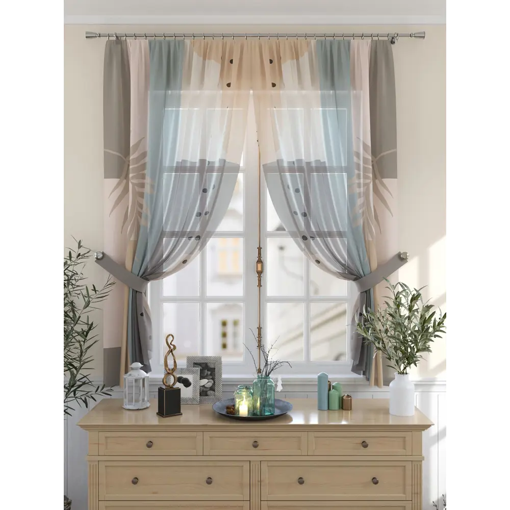 Фото 5 Комплект штор на шторной ленте Comfy Way Некланс 150x180 см цвет бежевый