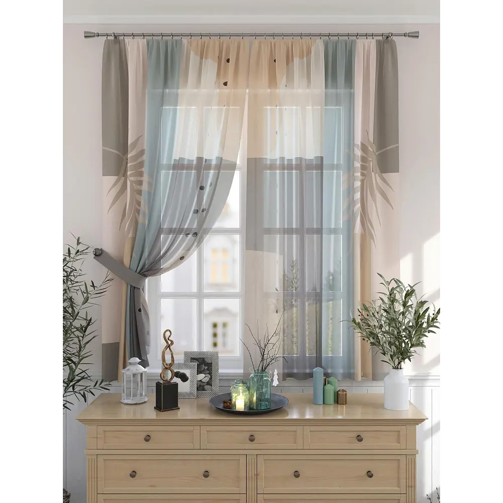 Фото 2 Комплект штор на шторной ленте Comfy Way Некланс 150x180 см цвет бежевый