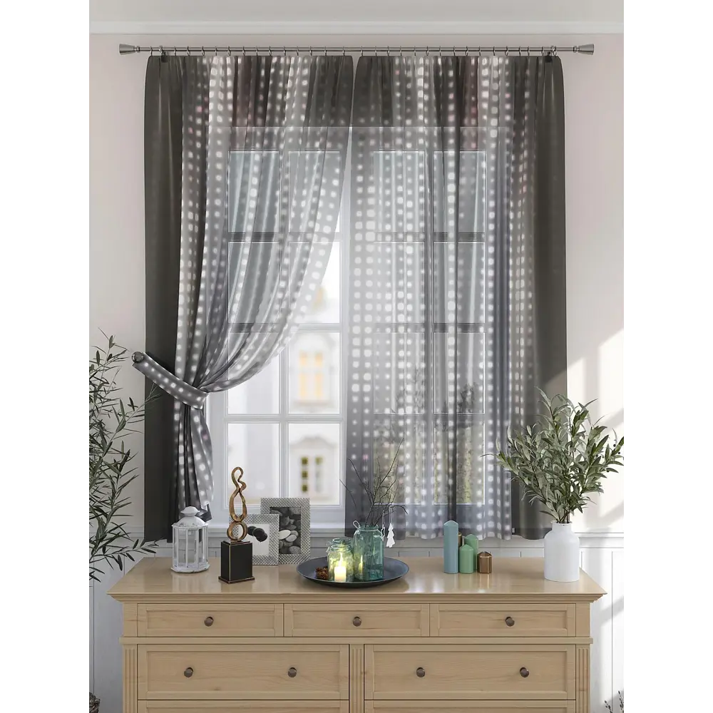 Фото 2 Комплект штор на шторной ленте Comfy Way Райлин 150x180 см цвет серый Фото 2 Комплект штор на шторной ленте Comfy Way Райлин 150x180 см цвет серый