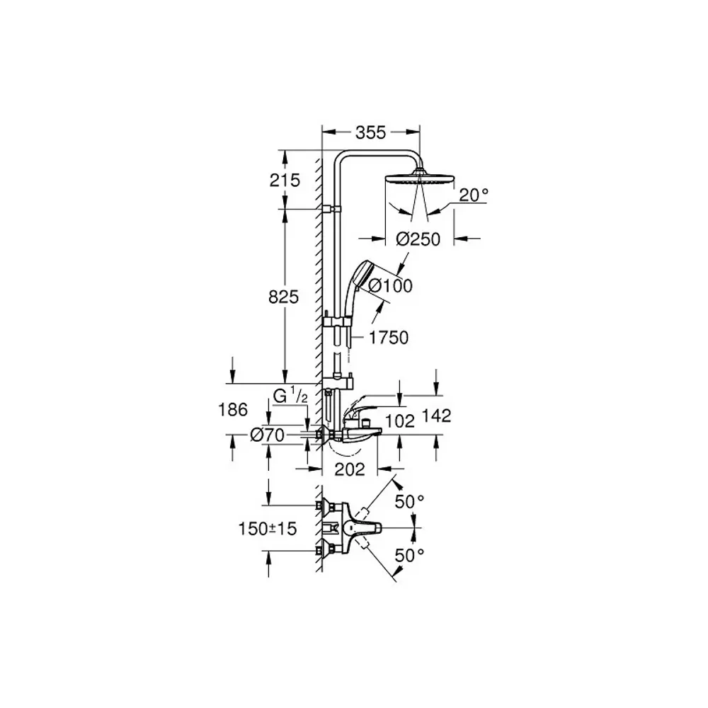 Фото 6 Душевая стойка Grohe 00000095309 3 режимная цвет хром Фото 6 Душевая стойка Grohe 00000095309 3 режимная цвет хром