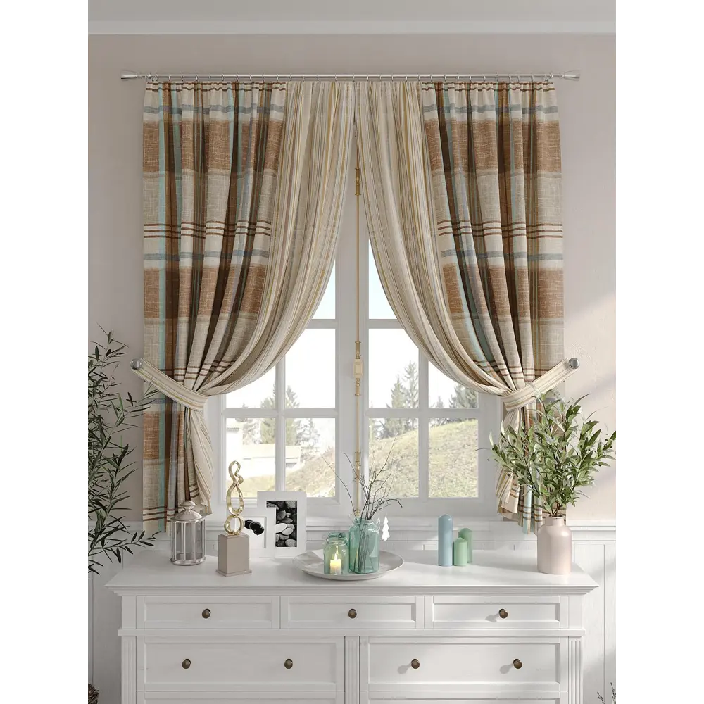 Фото 3 Комплект штор на шторной ленте Comfy Way Гримир 150x160 см цвет бежевый Фото 3 Комплект штор на шторной ленте Comfy Way Гримир 150x160 см цвет бежевый