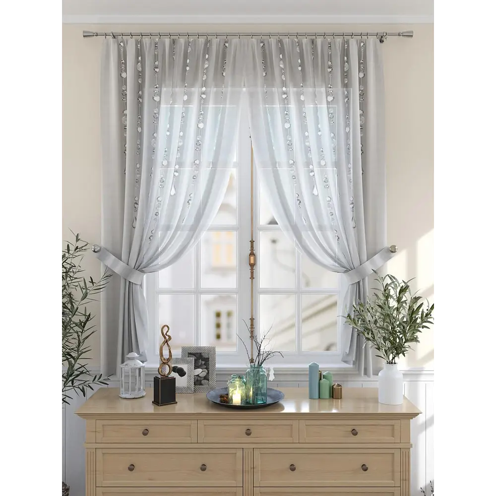 Фото 4 Комплект штор на шторной ленте Comfy Way Ширенстон 150x180 см цвет светло-серый Фото 4 Комплект штор на шторной ленте Comfy Way Ширенстон 150x180 см цвет светло-серый