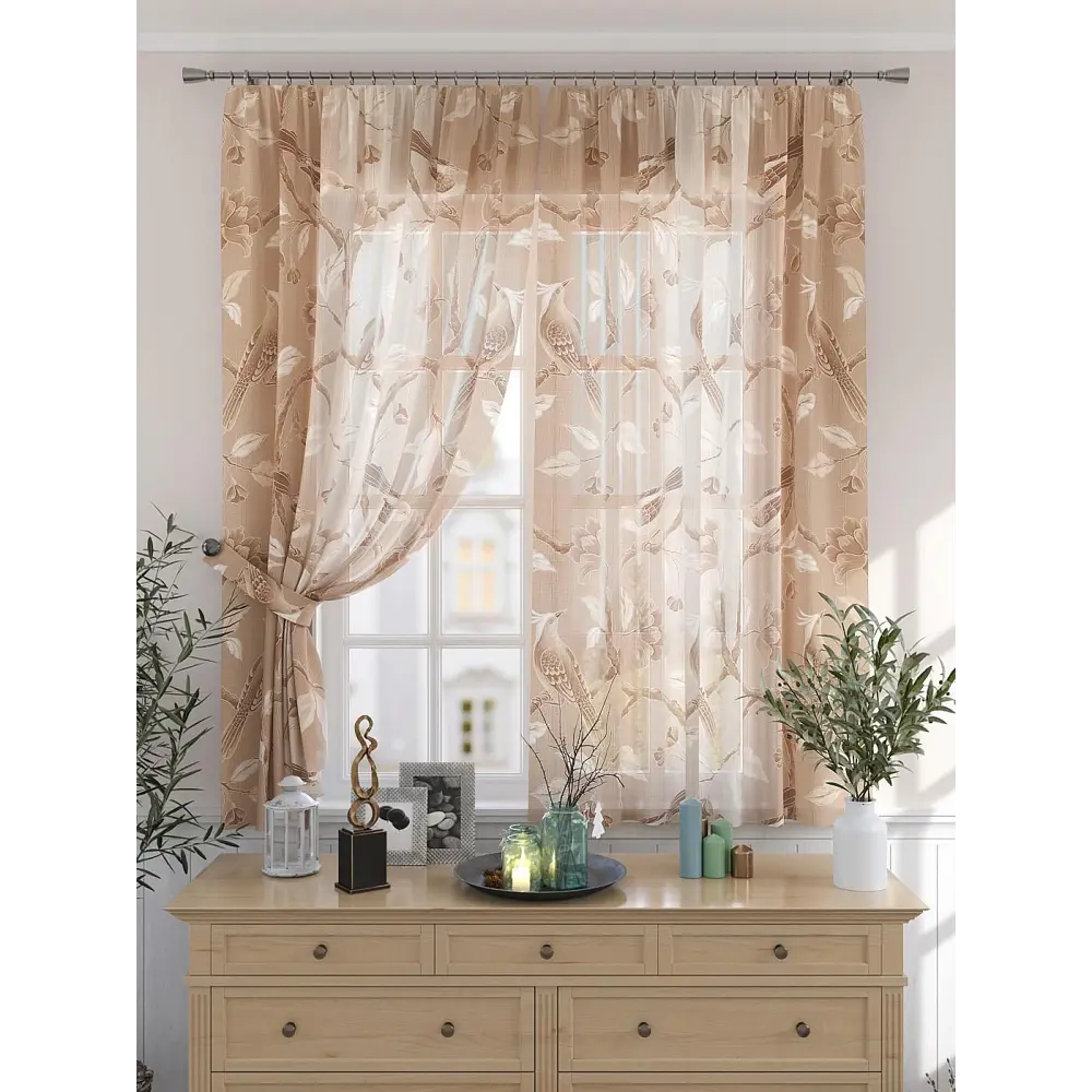 Фото Комплект штор на шторной ленте Comfy Way Ланвимас 150x180 см цвет бежевый Фото Комплект штор на шторной ленте Comfy Way Ланвимас 150x180 см цвет бежевый