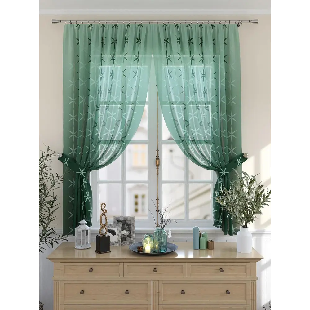 Фото 3 Комплект штор на шторной ленте Comfy Way Тенкриас 150x180 см цвет зеленый Фото 3 Комплект штор на шторной ленте Comfy Way Тенкриас 150x180 см цвет зеленый