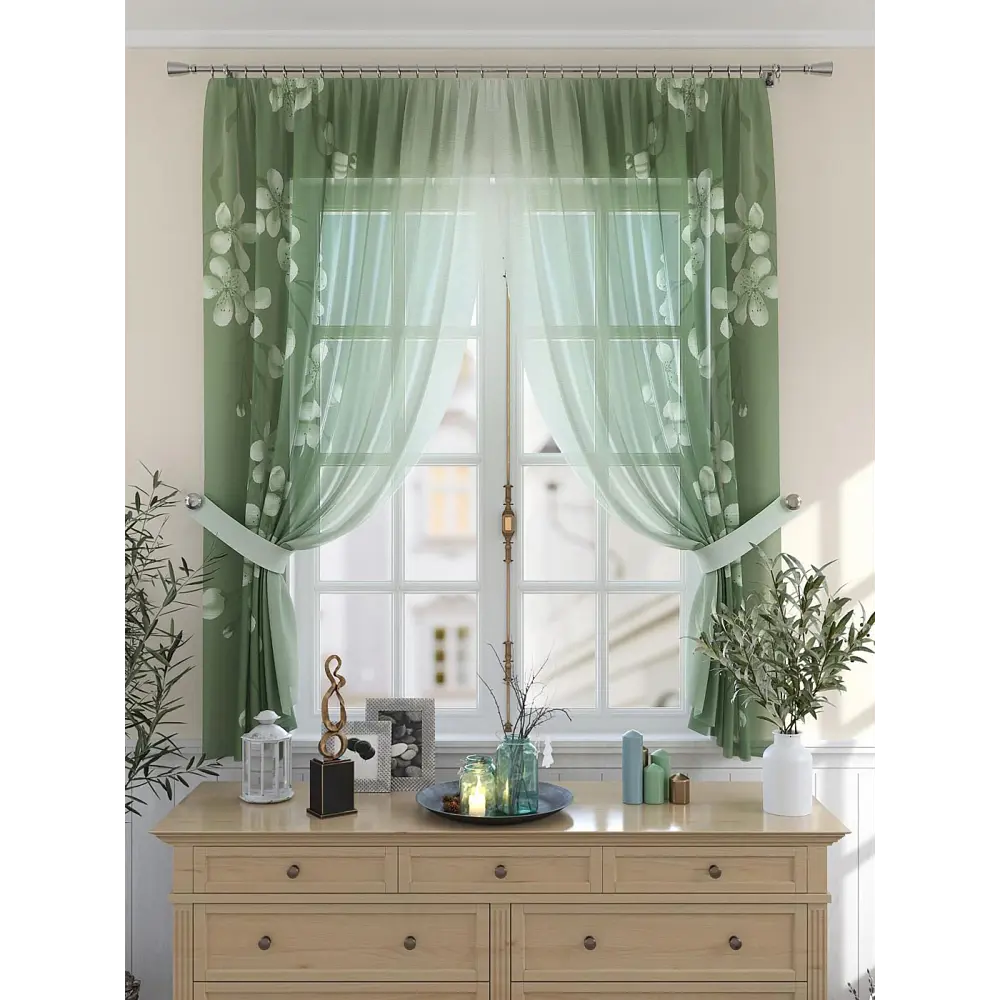 Фото 3 Комплект штор на шторной ленте Comfy Way Тенривас 150x180 см цвет зеленый Фото 3 Комплект штор на шторной ленте Comfy Way Тенривас 150x180 см цвет зеленый