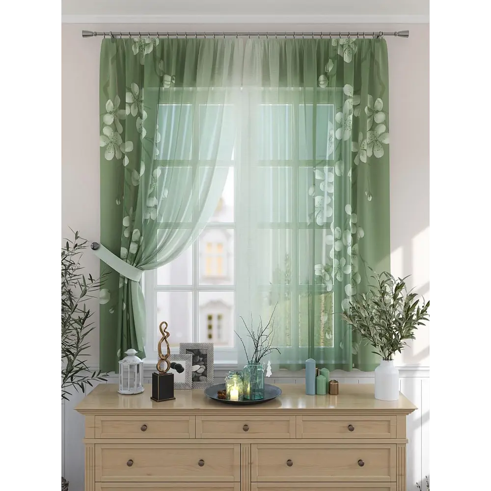 Фото Комплект штор на шторной ленте Comfy Way Тенривас 150x180 см цвет зеленый Фото Комплект штор на шторной ленте Comfy Way Тенривас 150x180 см цвет зеленый