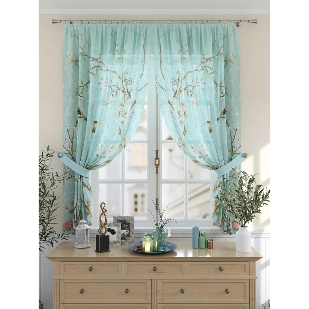Фото 3 Комплект штор на шторной ленте Comfy Way Долверинас 150x180 см цвет бирюзовый Фото 3 Комплект штор на шторной ленте Comfy Way Долверинас 150x180 см цвет бирюзовый