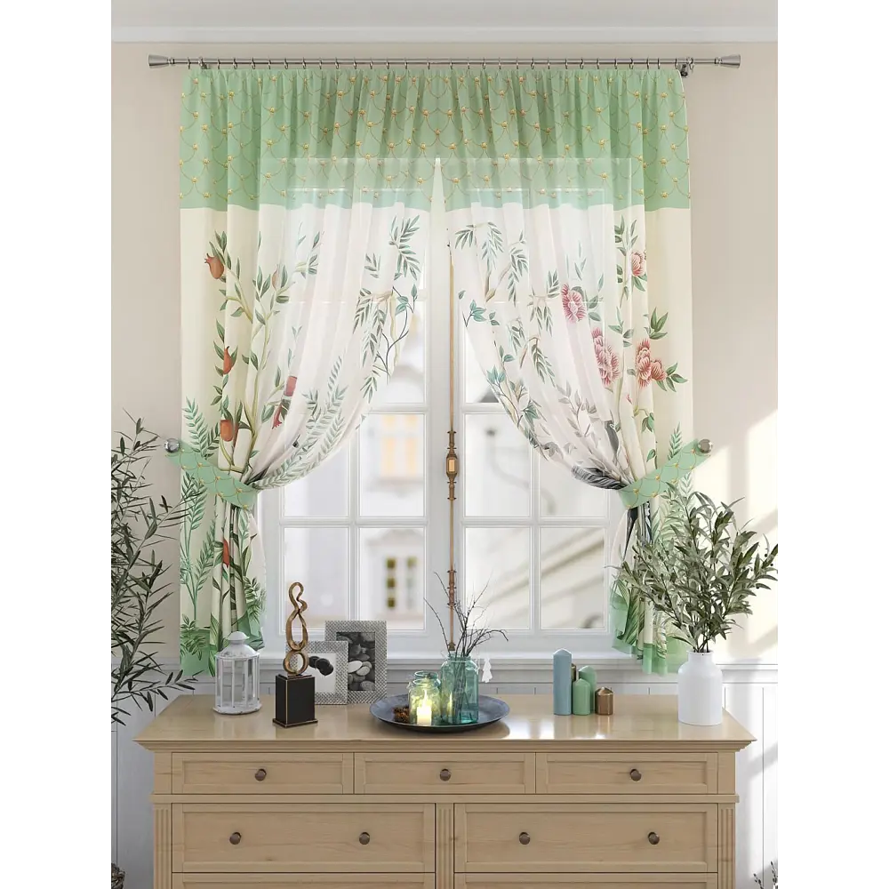 Фото 3 Комплект штор на шторной ленте Comfy Way Фанритес 150x180 см цвет бежевый
