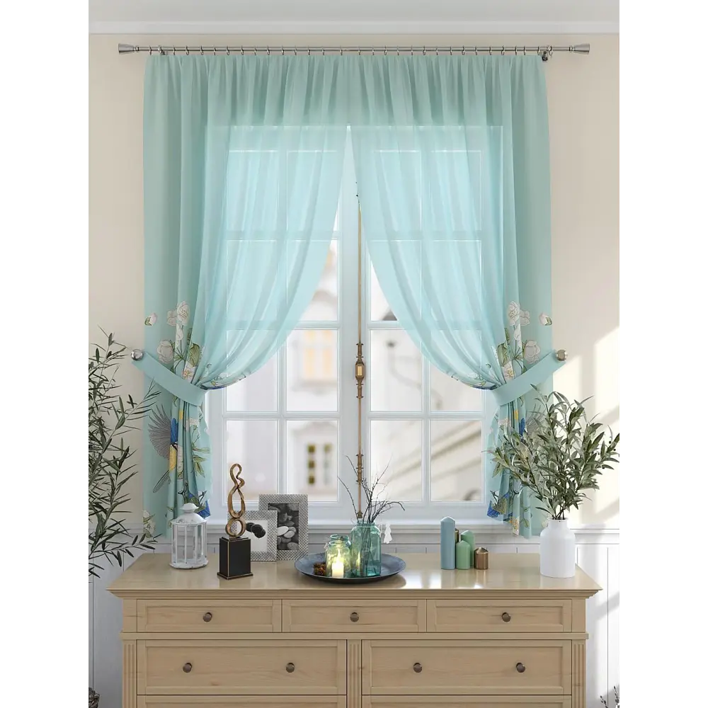 Фото 4 Комплект штор на шторной ленте Comfy Way Ларнкиар 150x180 см цвет бирюзовый Фото 4 Комплект штор на шторной ленте Comfy Way Ларнкиар 150x180 см цвет бирюзовый