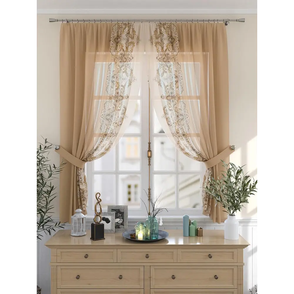 Фото 4 Комплект штор на шторной ленте Comfy Way Ликрантос 150x180 см цвет бежевый Фото 4 Комплект штор на шторной ленте Comfy Way Ликрантос 150x180 см цвет бежевый
