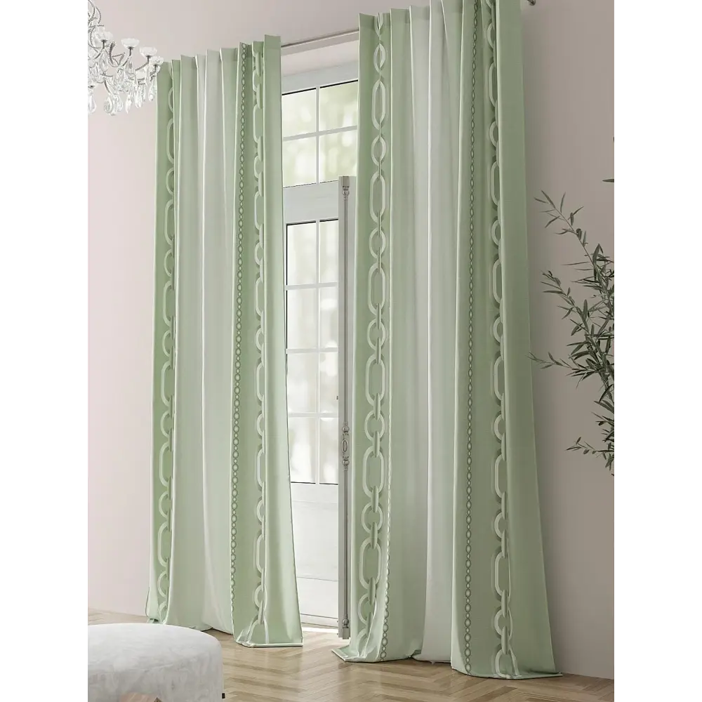 Фото 2 Комплект штор на шторной ленте Comfy Way Шонролс 150x230 см цвет зеленый Фото 2 Комплект штор на шторной ленте Comfy Way Шонролс 150x230 см цвет зеленый