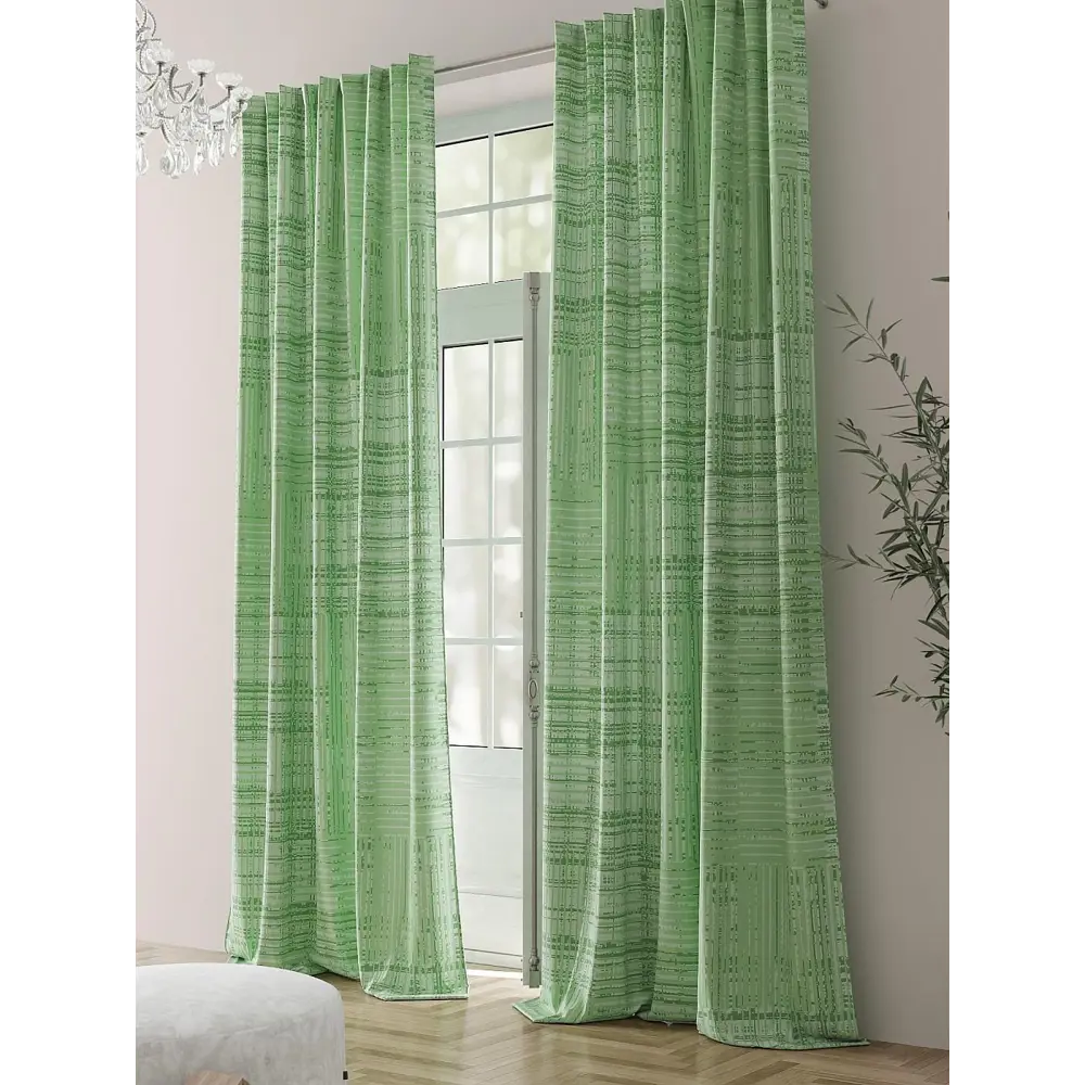 Фото 2 Комплект штор на шторной ленте Comfy Way Ронкриолт 150x230 см цвет зеленый Фото 2 Комплект штор на шторной ленте Comfy Way Ронкриолт 150x230 см цвет зеленый