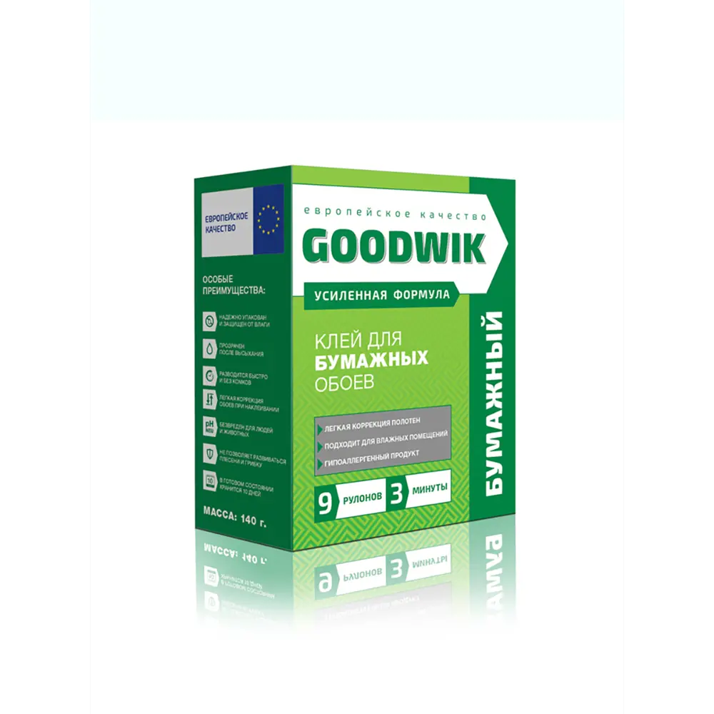 Фото Клей обойный для бумажных обоев 140г 45 кв.м 9 рулонов Goodwik Фото Клей обойный для бумажных обоев 140г 45 кв.м 9 рулонов Goodwik