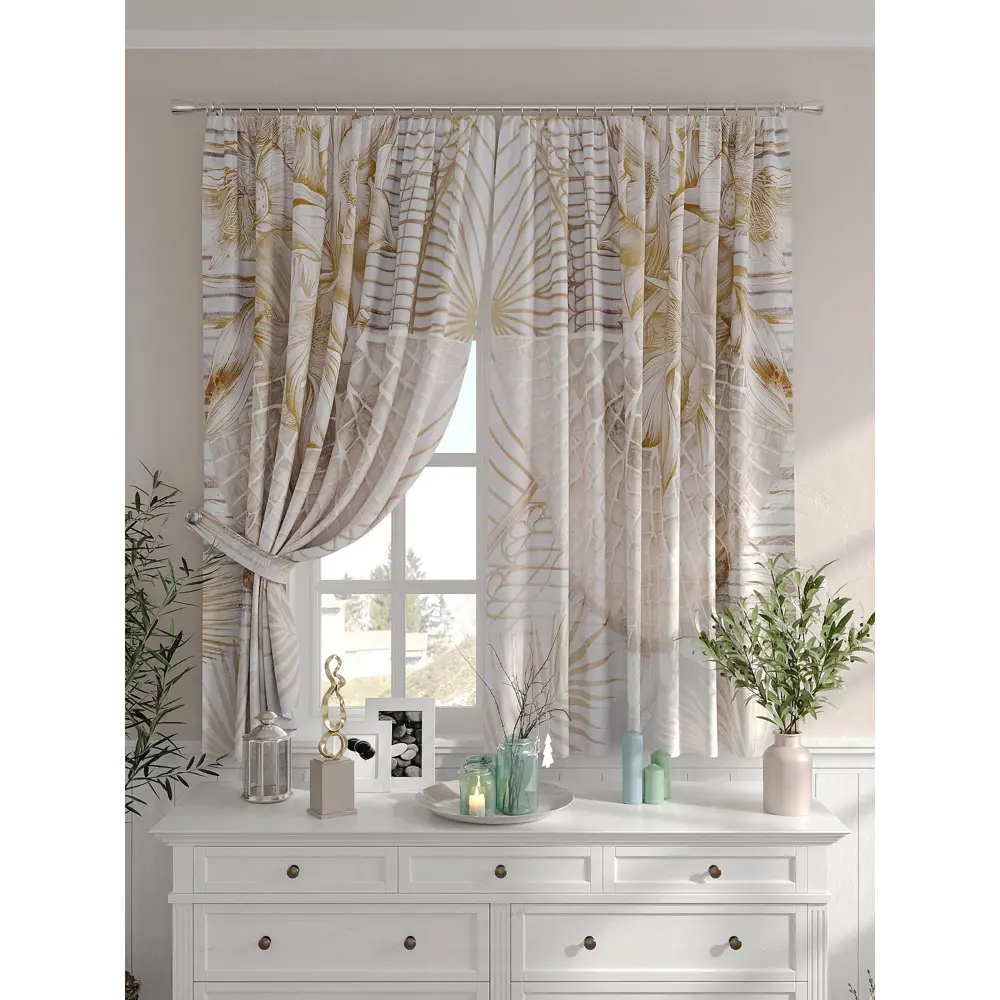 Фото Комплект штор на шторной ленте Comfy Way Стронио 150x160 см цвет бежевый Фото Комплект штор на шторной ленте Comfy Way Стронио 150x160 см цвет бежевый