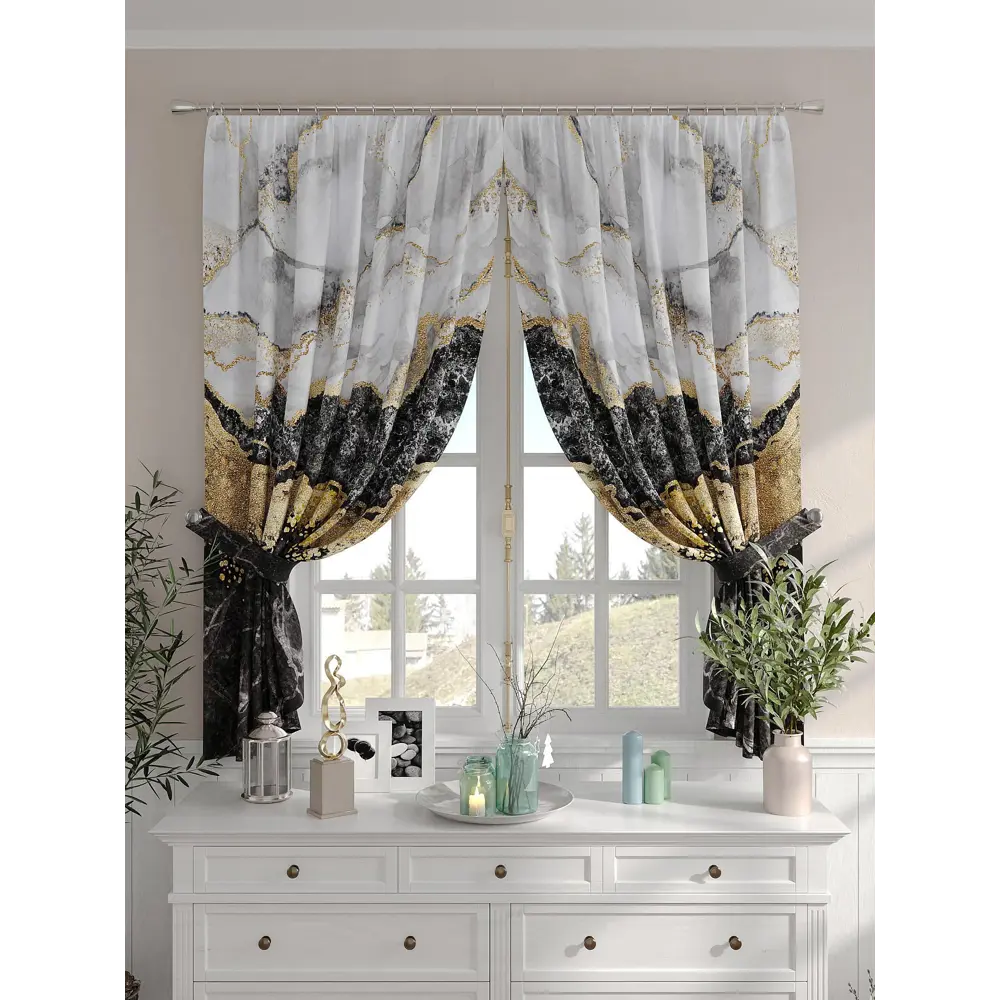 Фото Комплект штор на шторной ленте Comfy Way Класток 150x160 см цвет серый Фото Комплект штор на шторной ленте Comfy Way Класток 150x160 см цвет серый