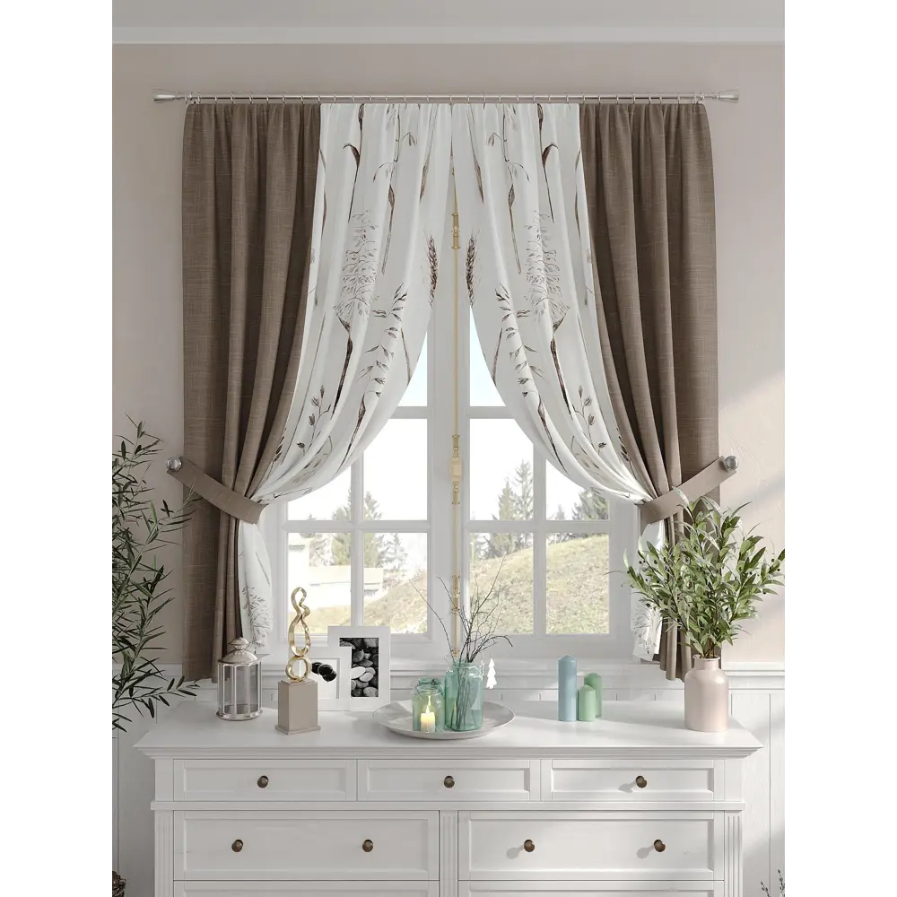 Фото 2 Комплект штор на шторной ленте Comfy Way Дисторо 150x160 см цвет бежевый Фото 2 Комплект штор на шторной ленте Comfy Way Дисторо 150x160 см цвет бежевый