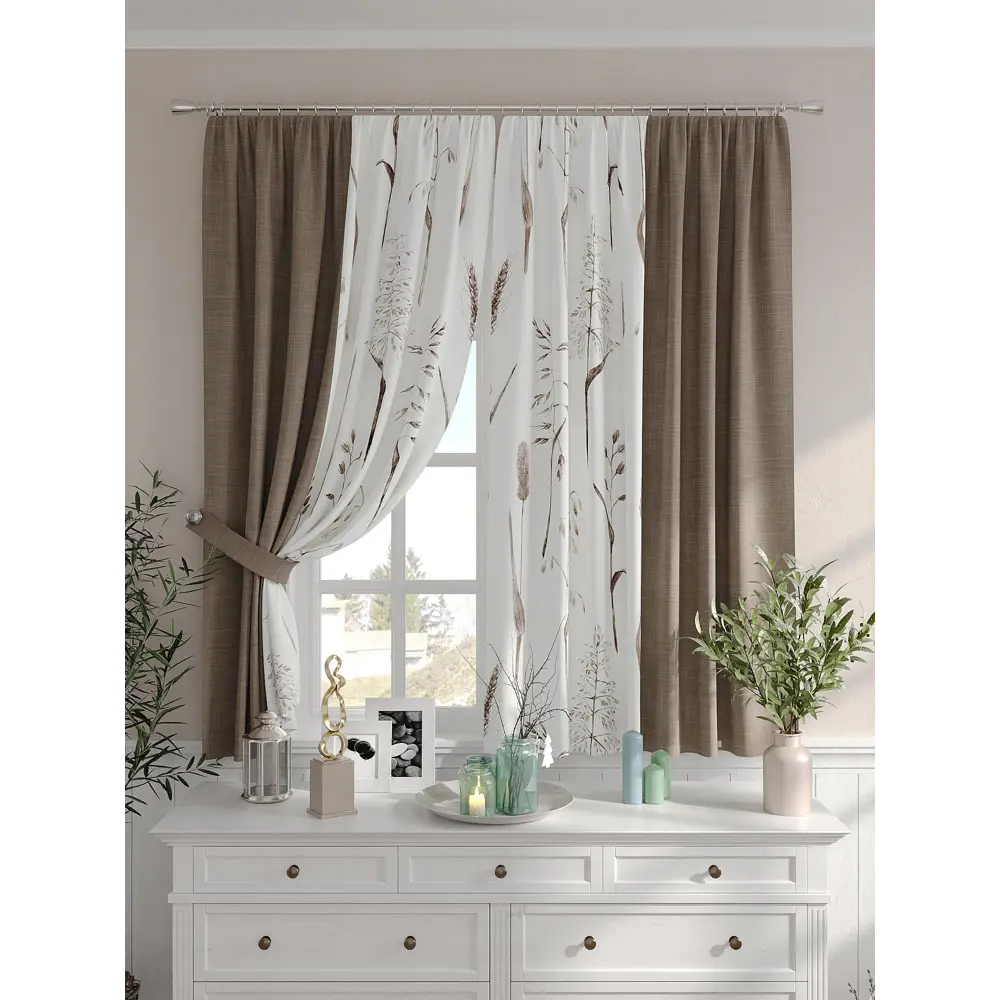 Фото Комплект штор на шторной ленте Comfy Way Дисторо 150x160 см цвет бежевый Фото Комплект штор на шторной ленте Comfy Way Дисторо 150x160 см цвет бежевый