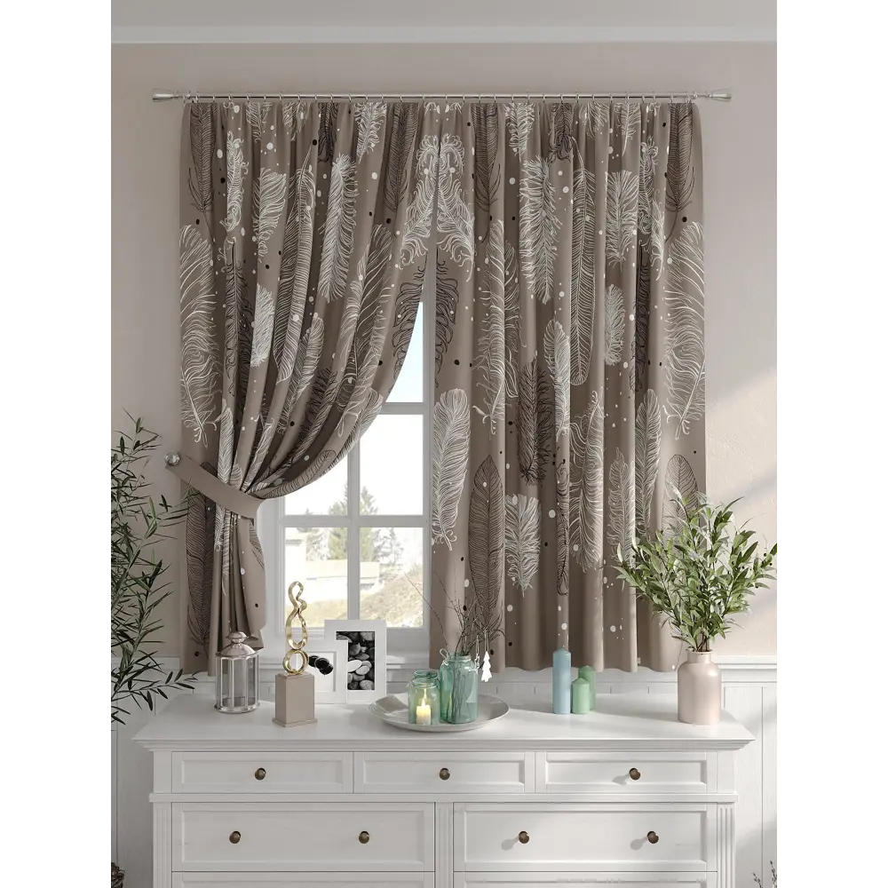 Фото Комплект штор на шторной ленте Comfy Way Эриус 150x160 см цвет бежевый Фото Комплект штор на шторной ленте Comfy Way Эриус 150x160 см цвет бежевый