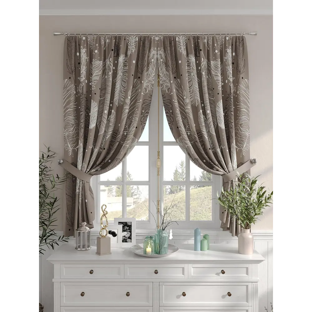 Фото 2 Комплект штор на шторной ленте Comfy Way Эриус 150x160 см цвет бежевый Фото 2 Комплект штор на шторной ленте Comfy Way Эриус 150x160 см цвет бежевый
