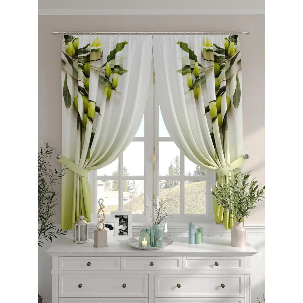 Фото 2 Комплект штор на шторной ленте Comfy Way Фимион 150x160 см цвет зеленый Фото 2 Комплект штор на шторной ленте Comfy Way Фимион 150x160 см цвет зеленый