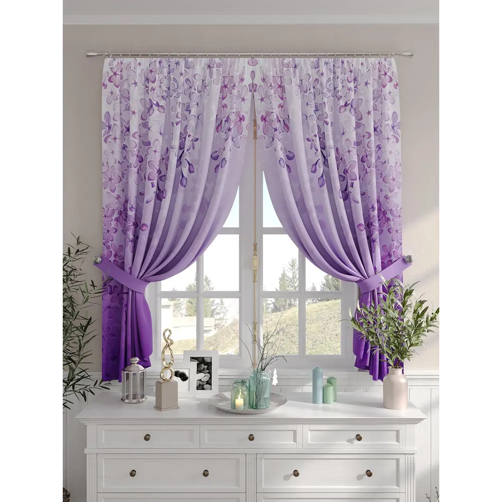 Фото 3 Комплект штор на шторной ленте Comfy Way Эринно 150x160 см цвет фиолетовый Фото 3 Комплект штор на шторной ленте Comfy Way Эринно 150x160 см цвет фиолетовый