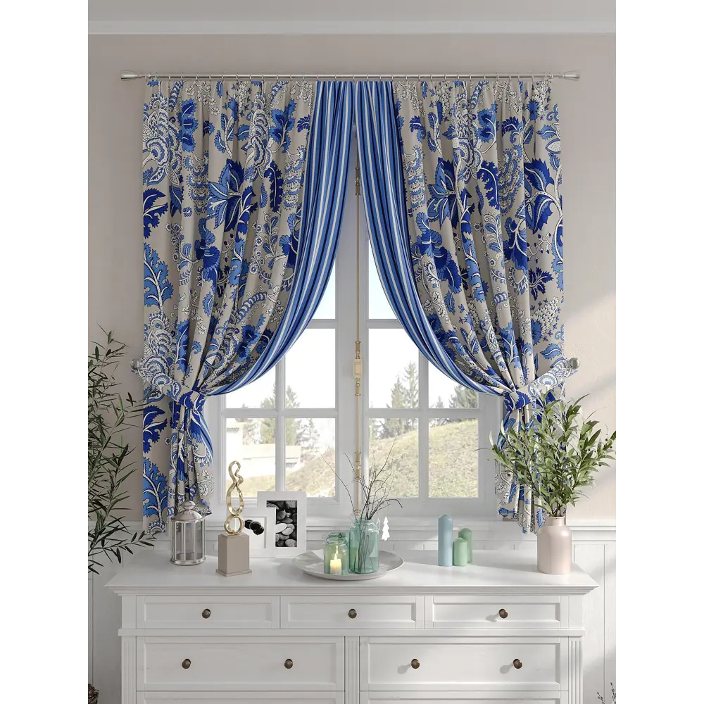 Фото 2 Комплект штор на шторной ленте Comfy Way Нуриния 150x160 см цвет синий Фото 2 Комплект штор на шторной ленте Comfy Way Нуриния 150x160 см цвет синий