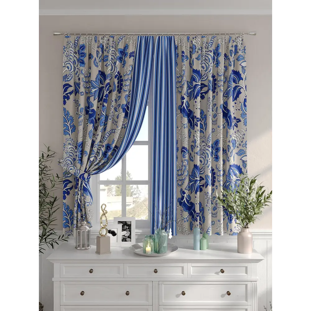 Фото 3 Комплект штор на шторной ленте Comfy Way Нуриния 150x160 см цвет синий Фото 3 Комплект штор на шторной ленте Comfy Way Нуриния 150x160 см цвет синий