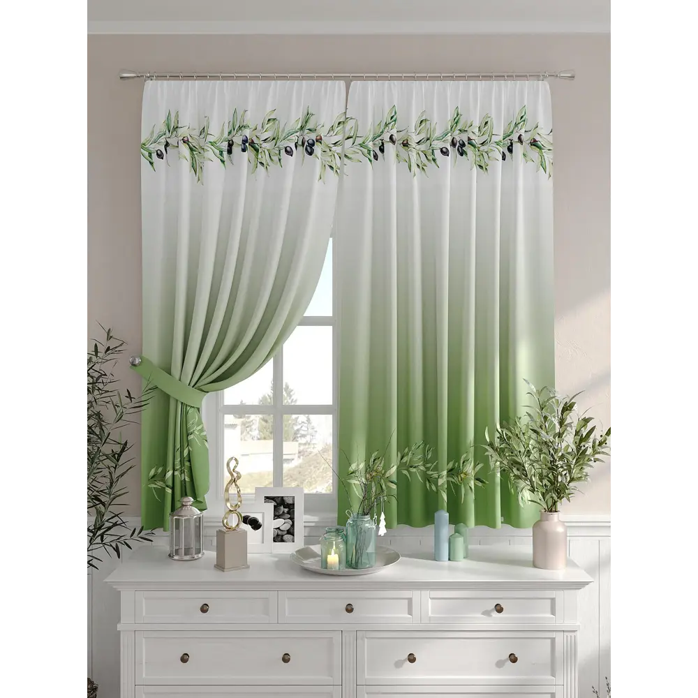 Фото 3 Комплект штор на шторной ленте Comfy Way Крималон 150x160 см цвет зеленый Фото 3 Комплект штор на шторной ленте Comfy Way Крималон 150x160 см цвет зеленый