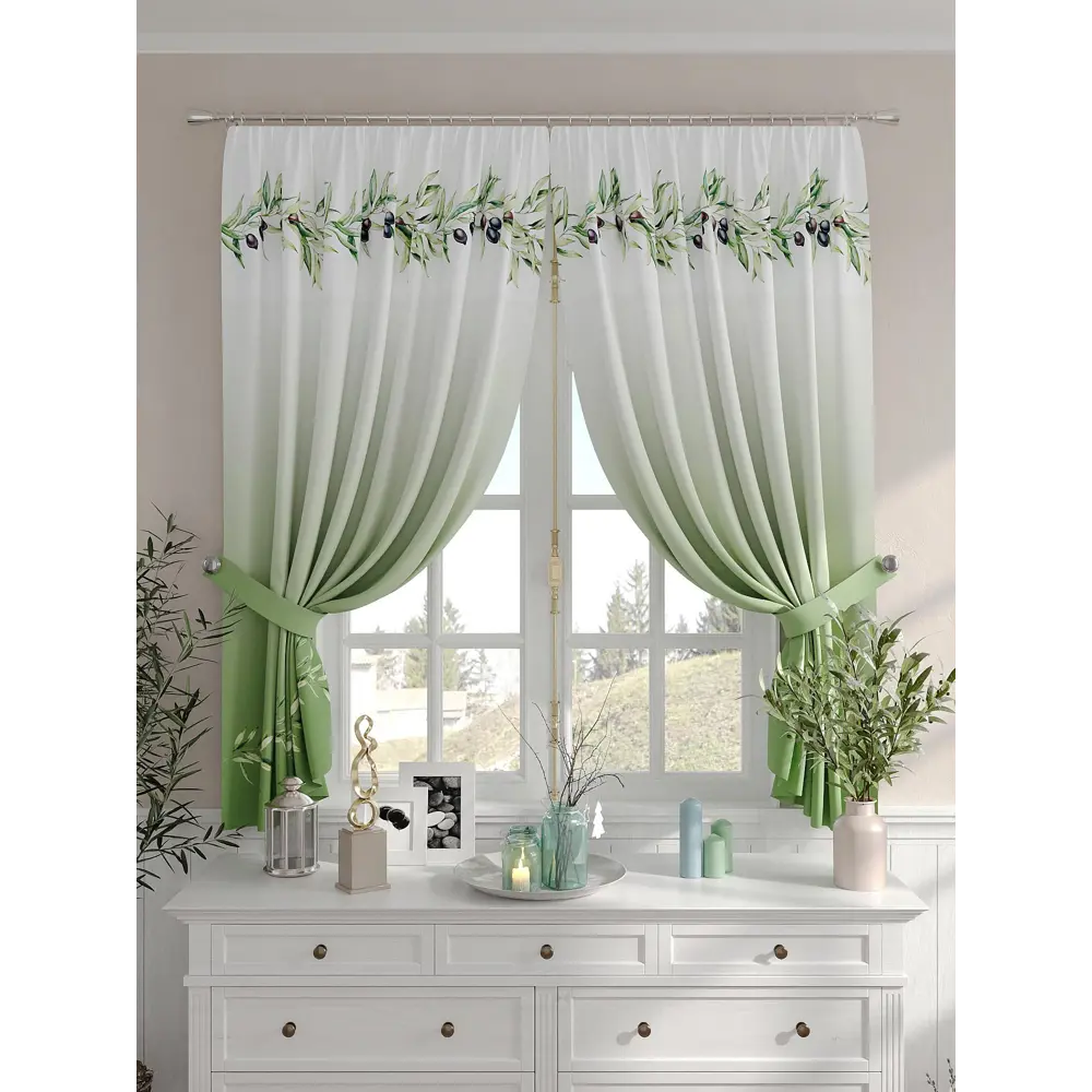Фото 2 Комплект штор на шторной ленте Comfy Way Крималон 150x160 см цвет зеленый Фото 2 Комплект штор на шторной ленте Comfy Way Крималон 150x160 см цвет зеленый