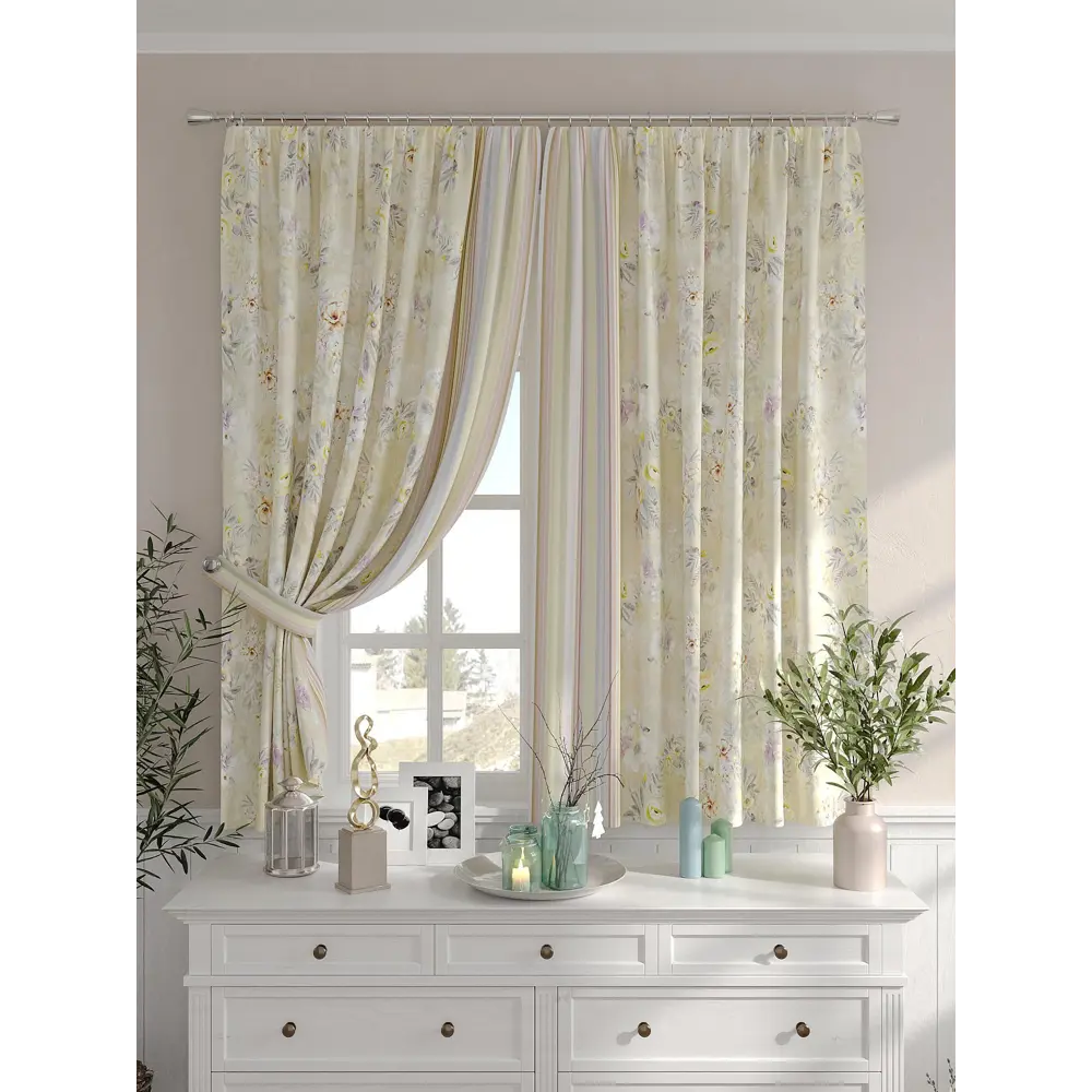 Фото 3 Комплект штор на шторной ленте Comfy Way Рикатон 150x160 см цвет бежевый Фото 3 Комплект штор на шторной ленте Comfy Way Рикатон 150x160 см цвет бежевый