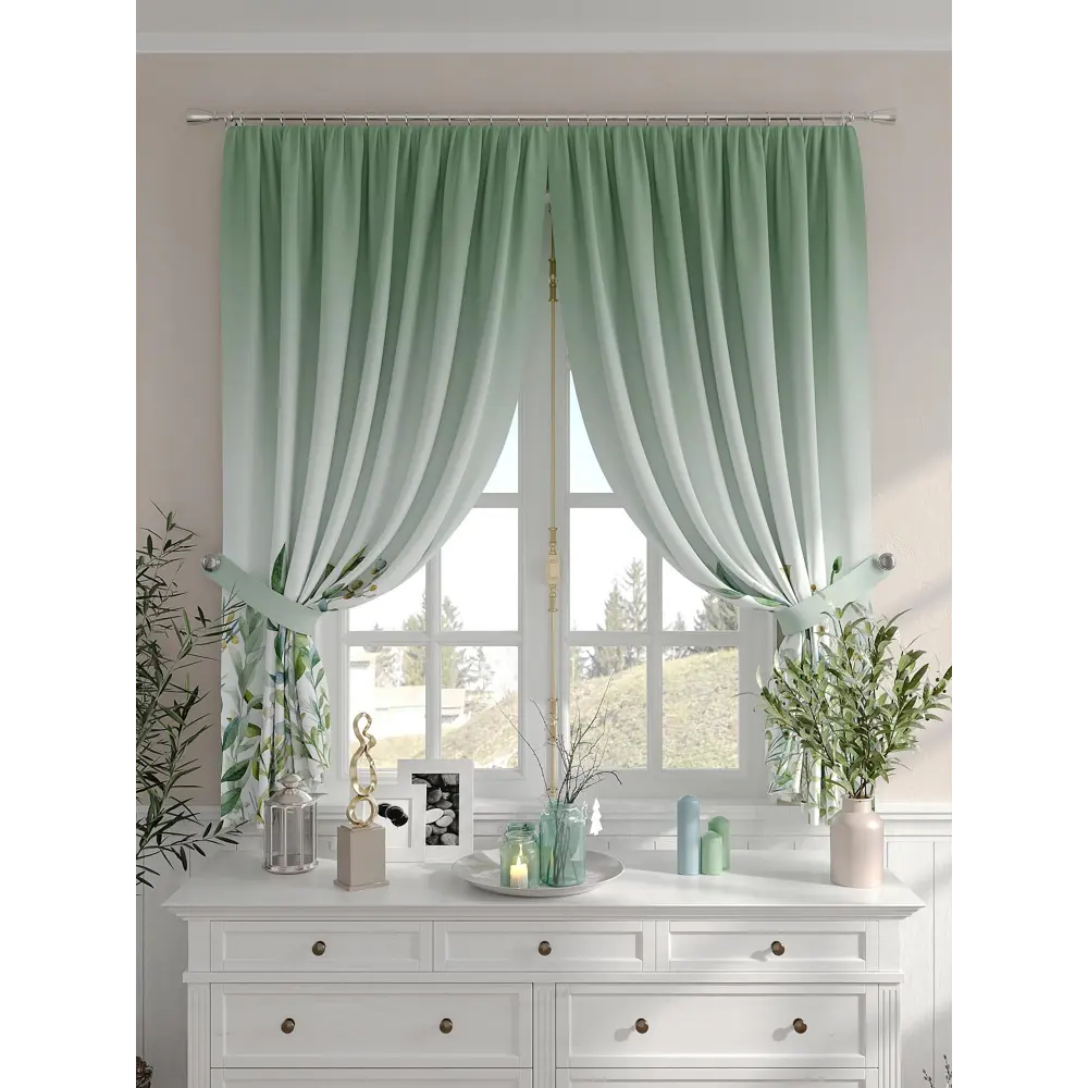 Фото 2 Комплект штор на шторной ленте Comfy Way Димиста 150x160 см цвет зеленый