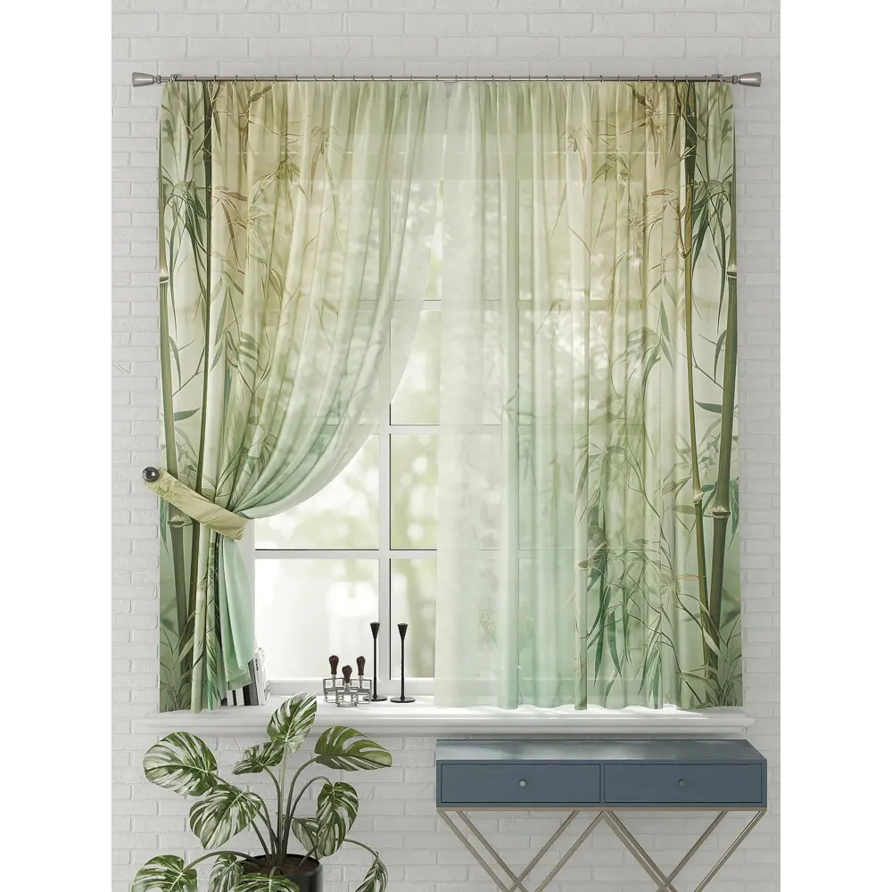 Фото 4 Комплект штор на шторной ленте Comfy Way Бамбук 150x170 см цвет зеленый