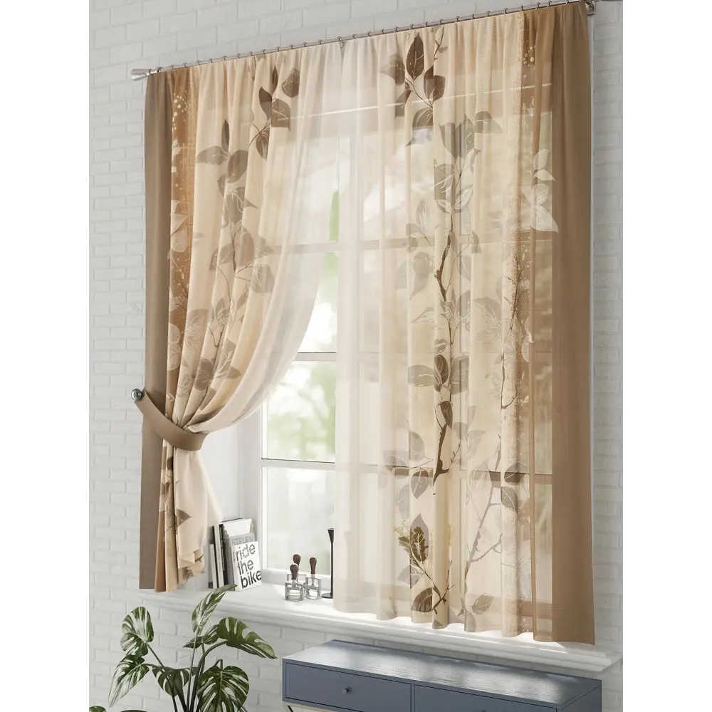 Фото 3 Комплект штор на шторной ленте Comfy Way Ирвас 150x170 см цвет бежевый Фото 3 Комплект штор на шторной ленте Comfy Way Ирвас 150x170 см цвет бежевый