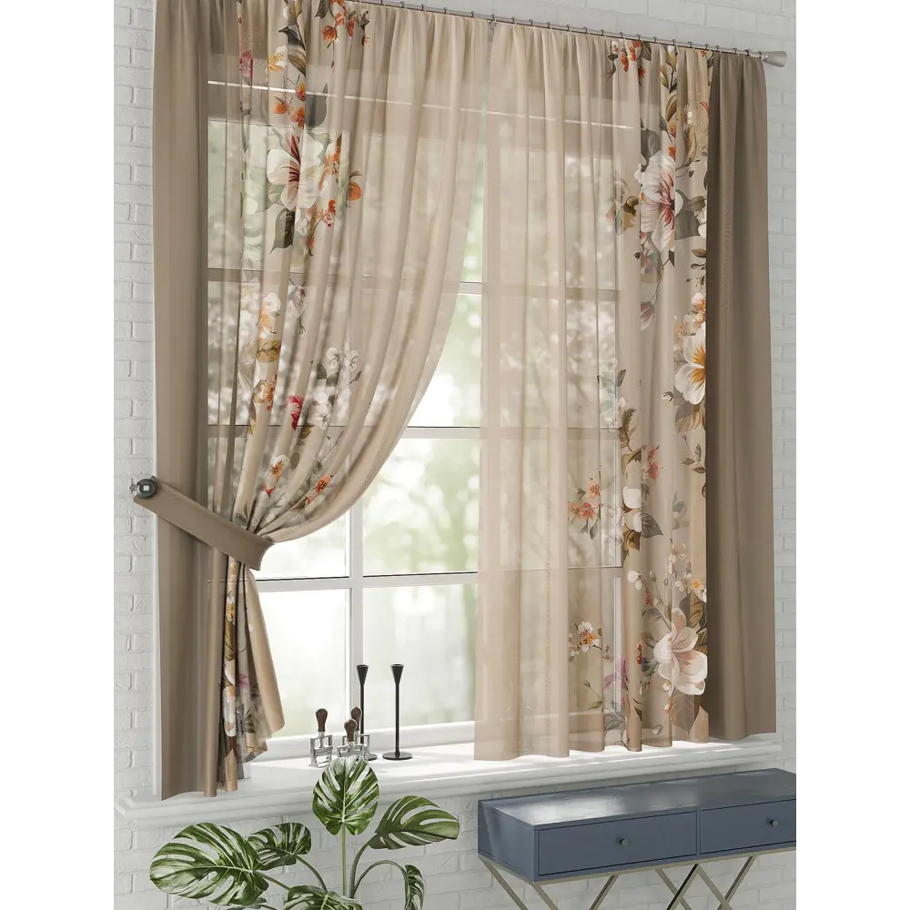 Фото 2 Комплект штор на шторной ленте Comfy Way Лаксир 150x170 см цвет бежевый Фото 2 Комплект штор на шторной ленте Comfy Way Лаксир 150x170 см цвет бежевый