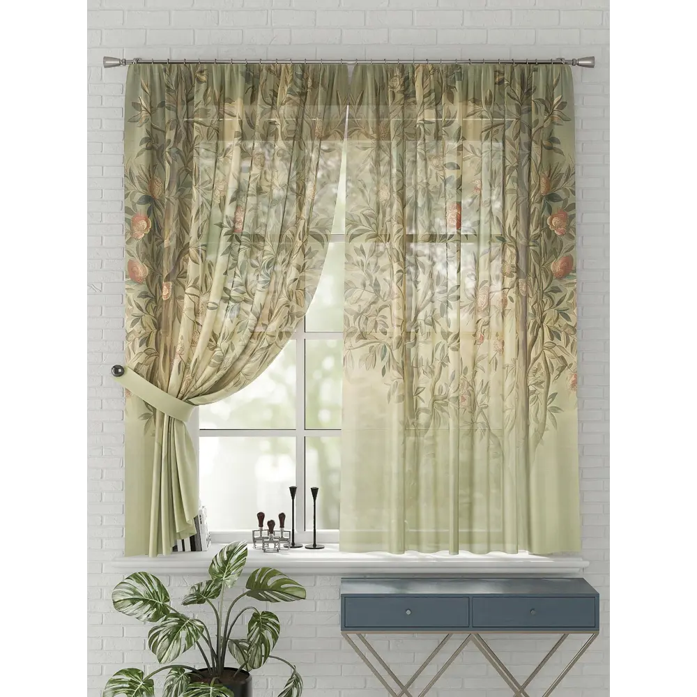 Фото 4 Комплект штор на шторной ленте Comfy Way Илирас 150x170 см цвет зеленый Фото 4 Комплект штор на шторной ленте Comfy Way Илирас 150x170 см цвет зеленый