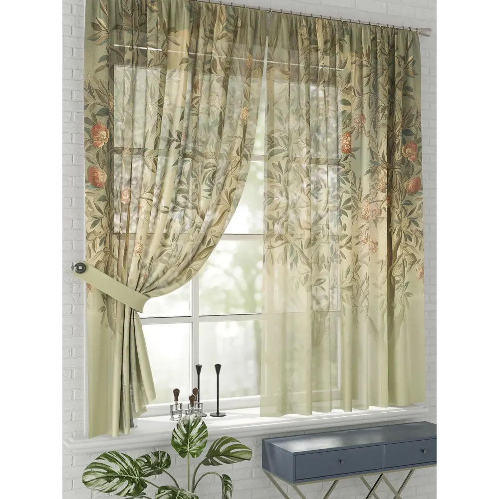 Фото 2 Комплект штор на шторной ленте Comfy Way Илирас 150x170 см цвет зеленый Фото 2 Комплект штор на шторной ленте Comfy Way Илирас 150x170 см цвет зеленый
