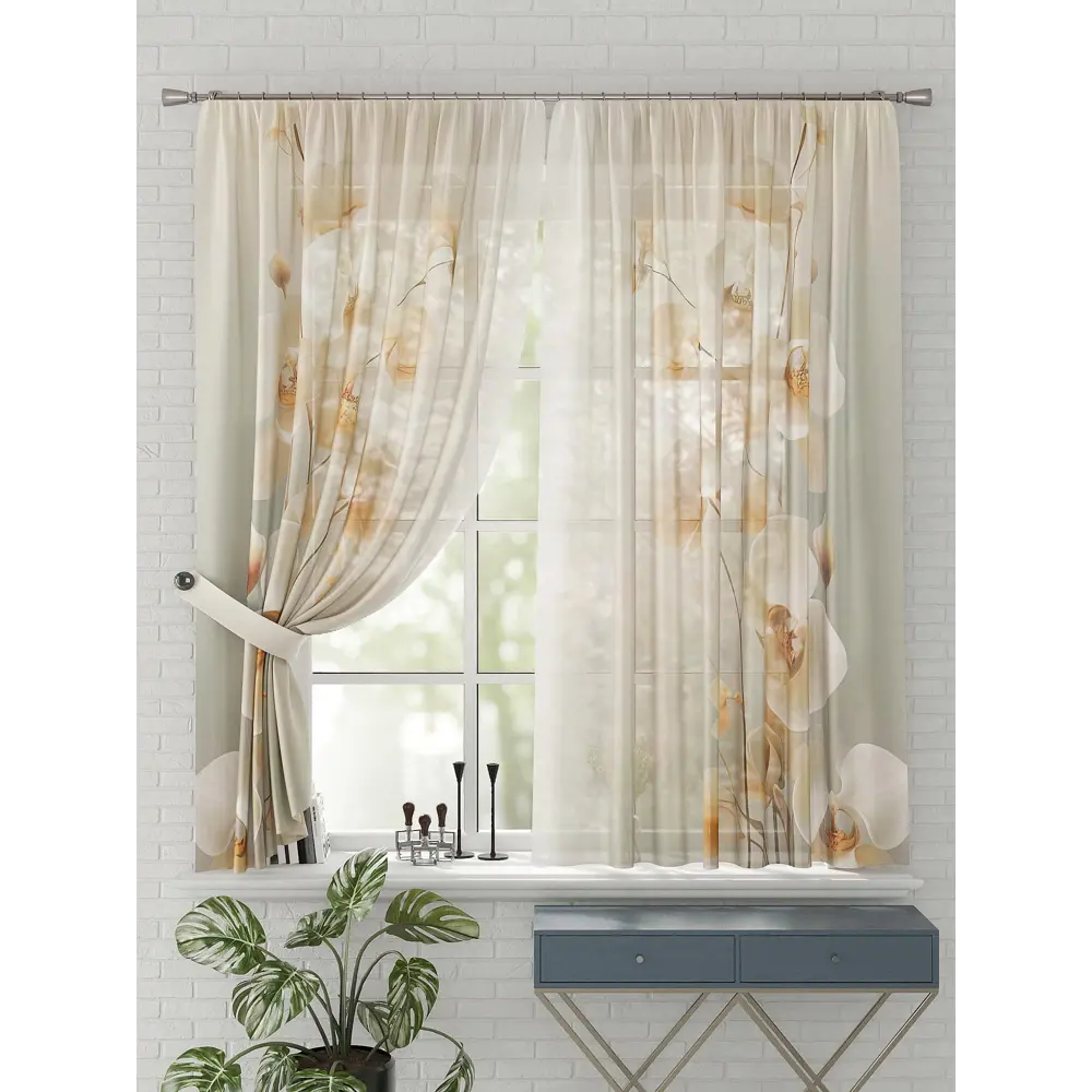 Фото 4 Комплект штор на шторной ленте Comfy Way Орхид 150x170 см цвет бежевый Фото 4 Комплект штор на шторной ленте Comfy Way Орхид 150x170 см цвет бежевый