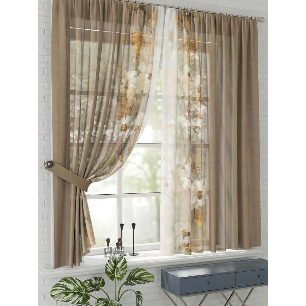 Фото 2 Комплект штор на шторной ленте Comfy Way Филио 150x170 см цвет бежевый Фото 2 Комплект штор на шторной ленте Comfy Way Филио 150x170 см цвет бежевый