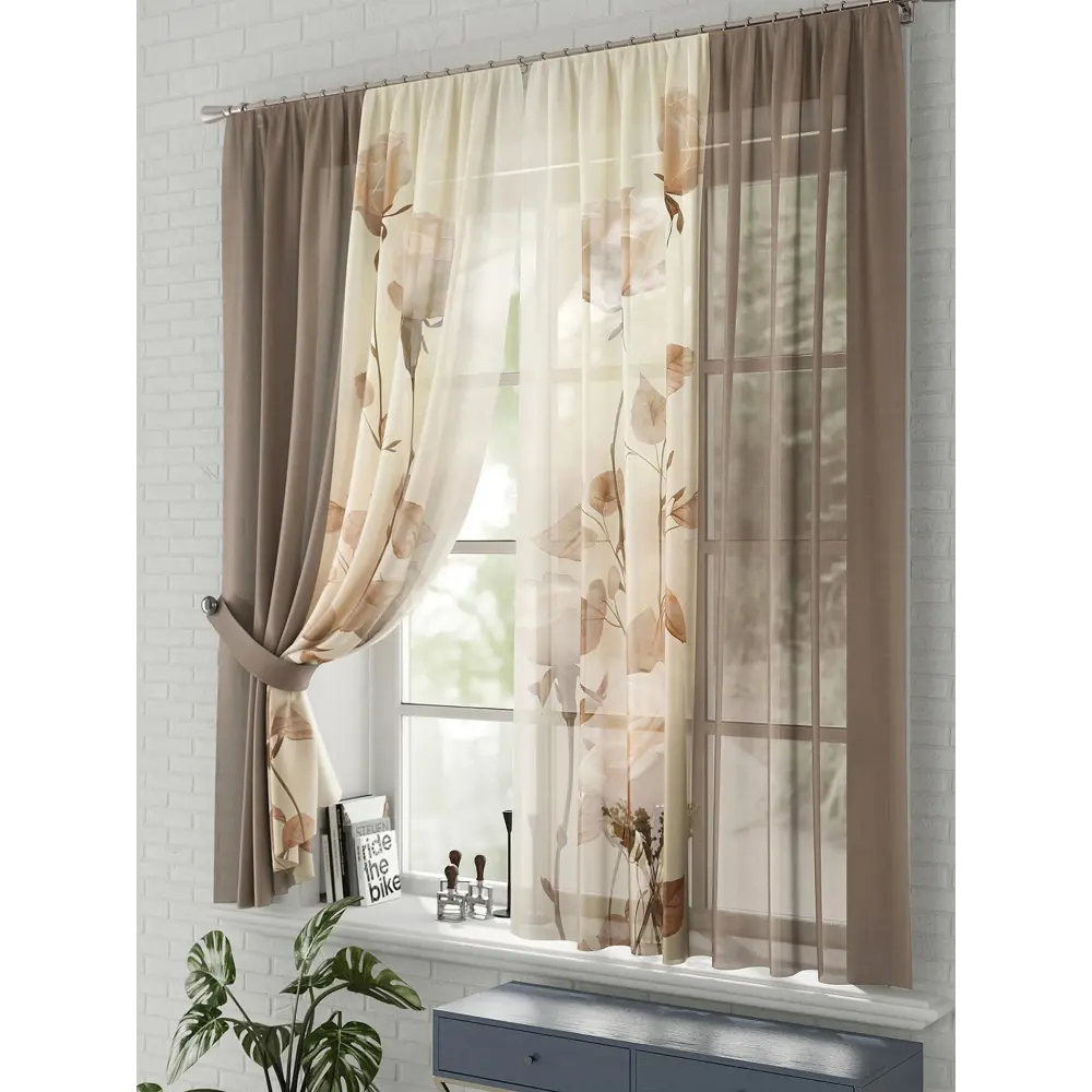 Фото 3 Комплект штор на шторной ленте Comfy Way Розана 150x170 см цвет бежевый Фото 3 Комплект штор на шторной ленте Comfy Way Розана 150x170 см цвет бежевый
